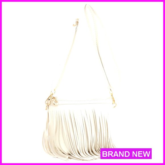 Handbags - Fringe Crossbody Bag Adjustable Strap Chic Minimal Everyday Use Wrist Strap